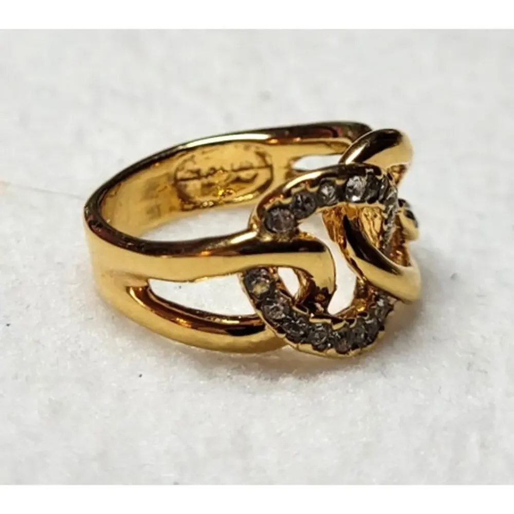 Vtg KJL Kenneth Jay Lane Gold Tone Chunky Chain Link Rhinestone Ring Size 8.25